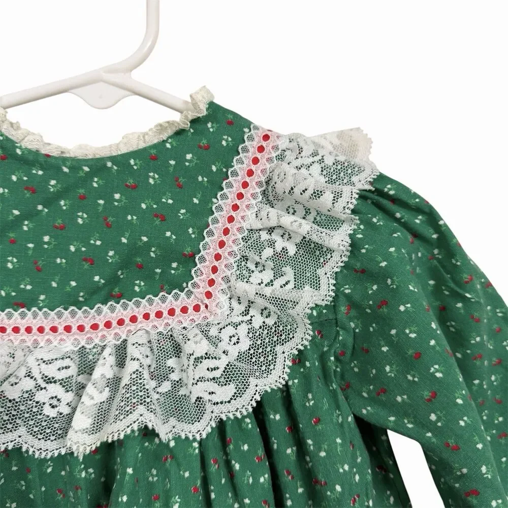 Bryan Baby Girl Sz 18 Months Green Full Circle Party Dress Lace Ruffles VTG USA